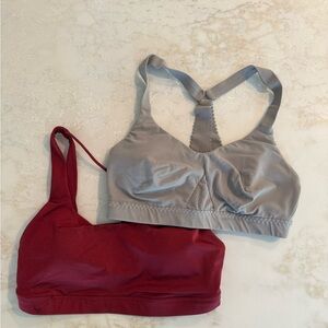 Athleta Gray and Red Sports Bras with Racerback Design